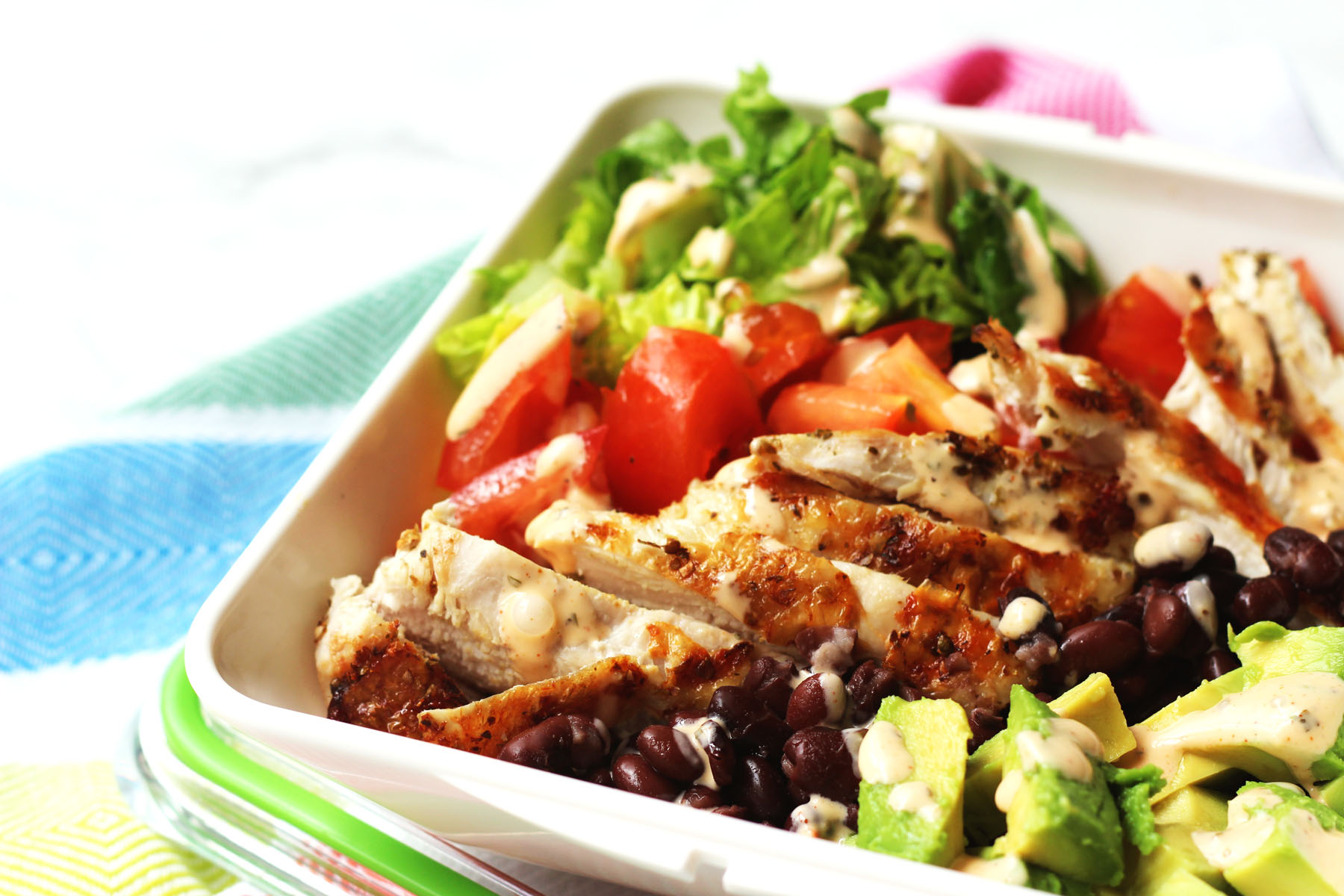 Chicken and Avocado Salad with black beans and smokey buttermilk dressing