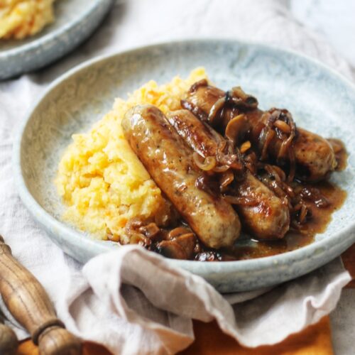 Sticky Sausages with Caramelised Onions