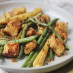 Sesame Tofu with Green Beans and Baby Sweetcorn