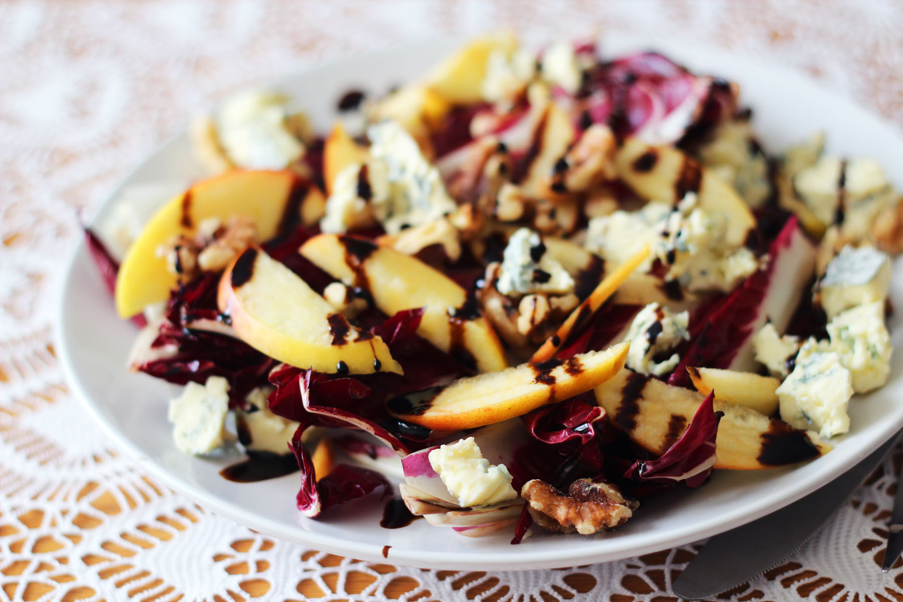 Griddled Chicory, Apple and Stilton Salad with Balsamic Glaze