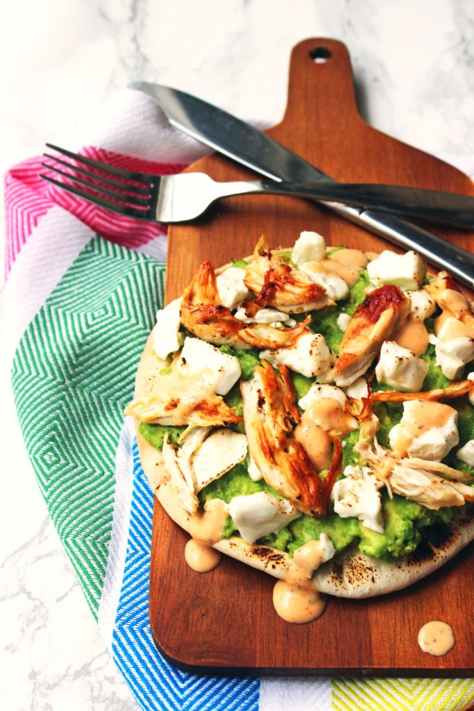 This light Shredded Chicken and Avocado Pizza is the perfect light lunch or summer dinner. Why not serve with potato wedges or a simple salad.