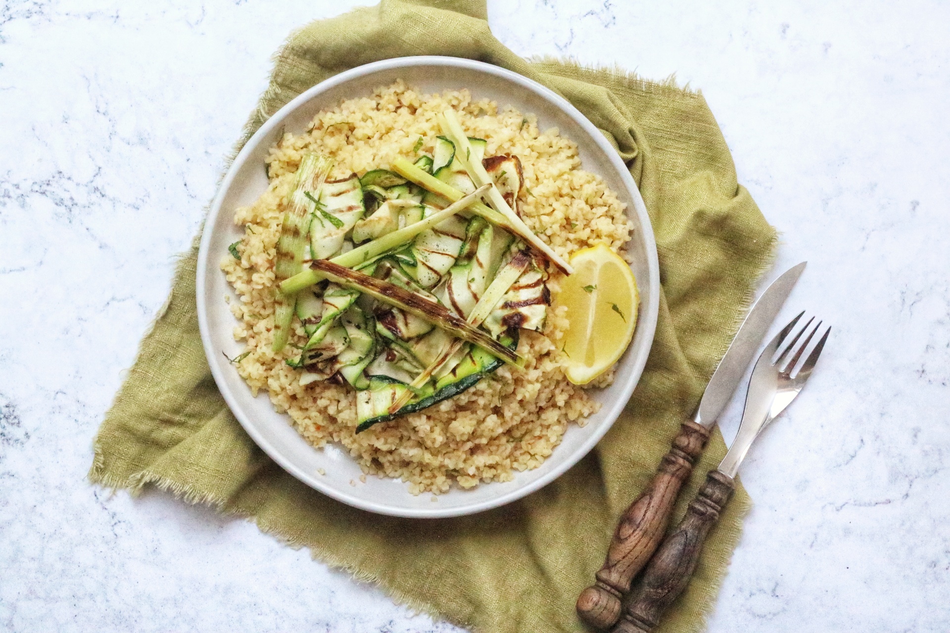 Grilled Courgette and Bulgur Wheat Salad