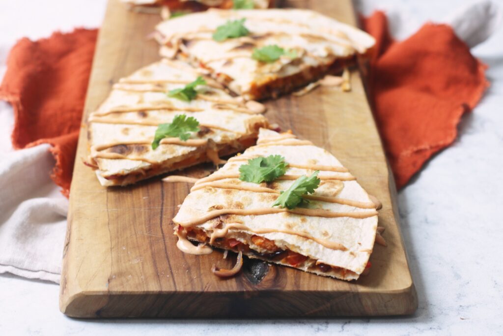 ROASTED RED PEPPER AND SWEET POTATO QUESADILLAS