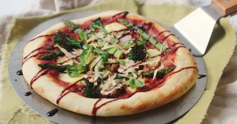Vegan Broccoli and Asparagus Pizza with Balsamic Glaze