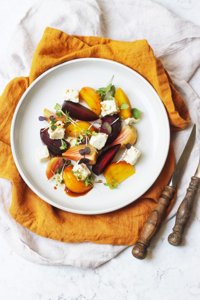 Vegan Beetroot and Feta Salad with Balsamic and Micro Greens