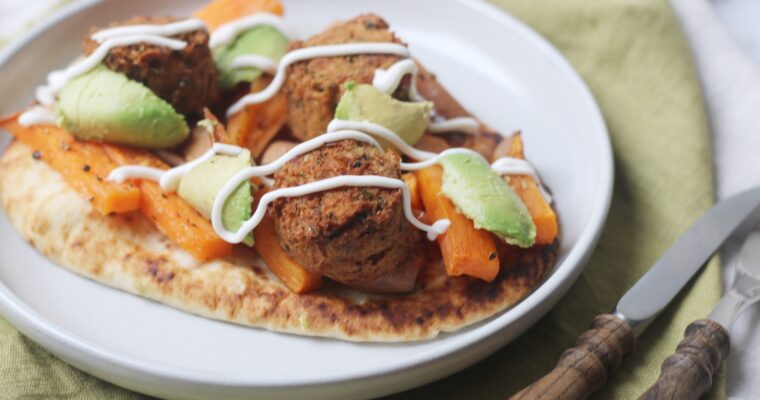 Falafel, Avocado and Sweet Potato Flatbreads with Chilli and Lime Mayo