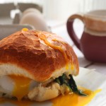 Duck egg sandwich with gruyere and spinach