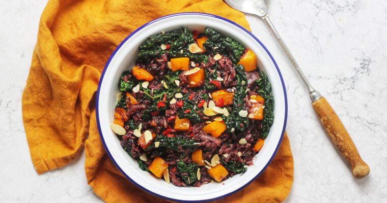 Winter Wild Rice Pilaf with Butternut Squash, Kale and Cranberries