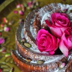 Rose and pistachio are two of the most important flavours in Persian Love Cake I choose to decorate my Persian Love Bundt with delicate rose buds and whole pistachios
