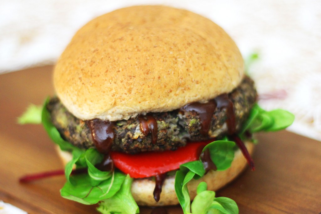 This BBQ Portobello Mushroom and Black Bean Burger has real bite you'd never know its 100 per cent meat free Find the recipe at Supper in the Suburbs