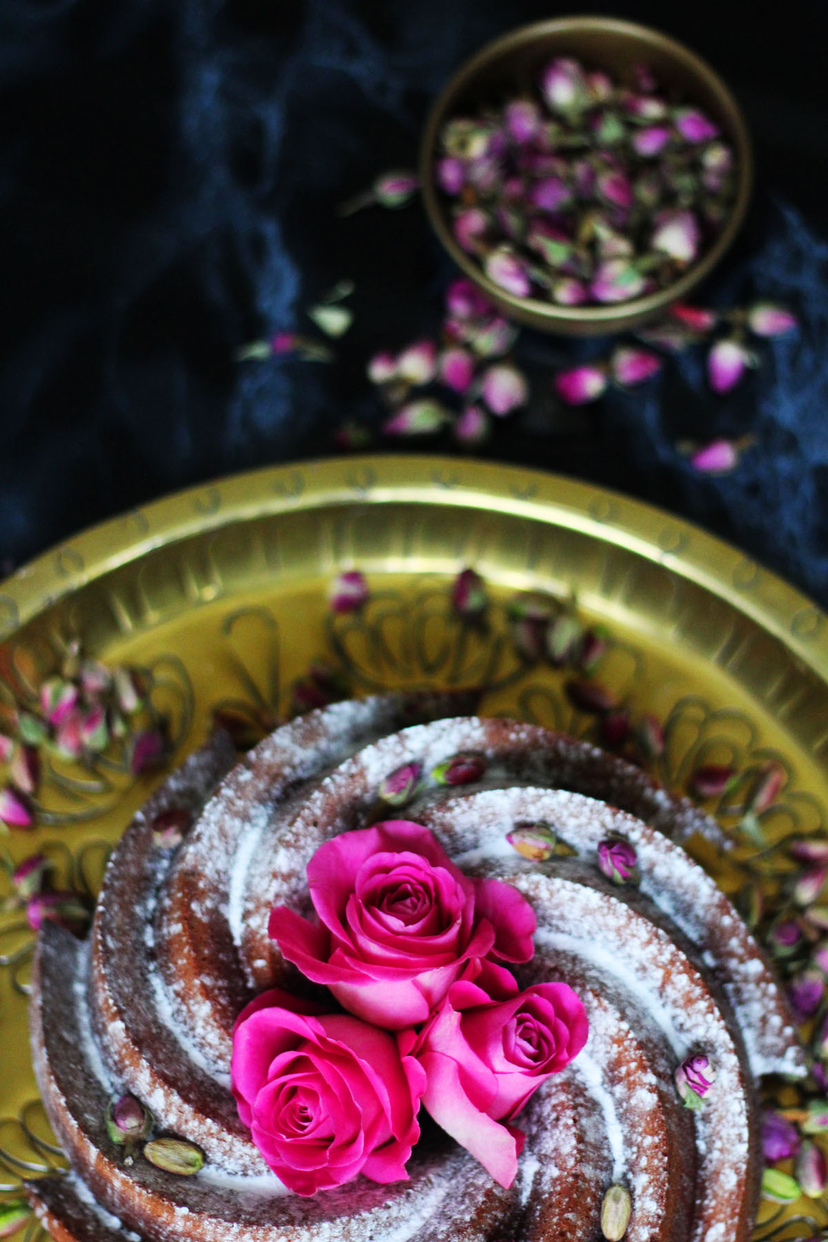 This Persian Love Bundt is based on the classic Persian Love Cake made with almonds pistachios rose and saffron its the perfect cake for Valentines Day