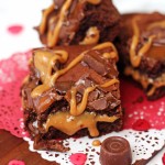 These Rolo Stuffed Brownies are oozing sweet caramel in between dark fudgy brownie find the recipe here