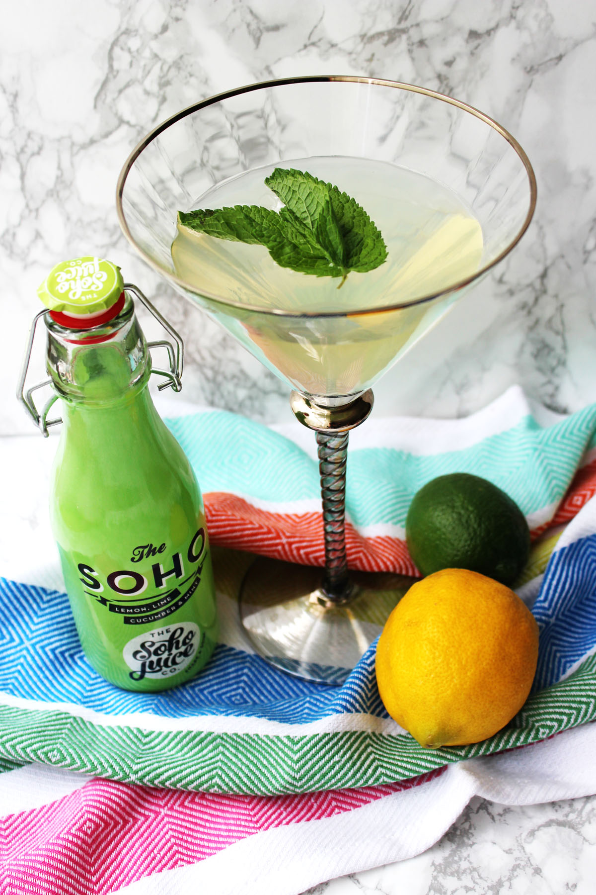 Check out the Soho Martini made with a cucumber mint and citrus fruit soft drink from the Soho Juice Co