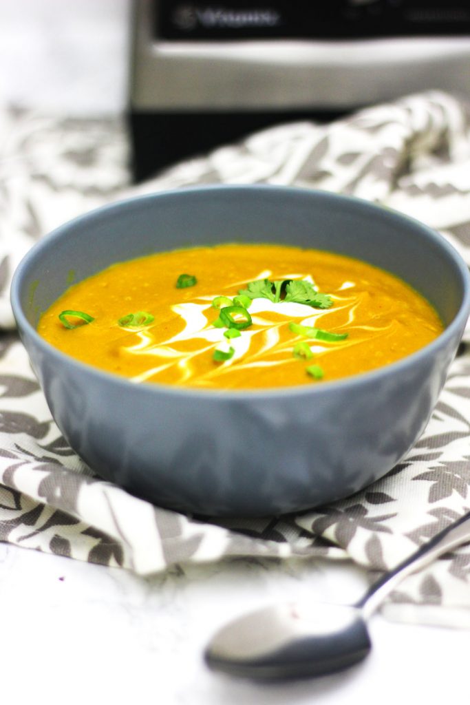 This Sweet Potato and chipotle Soup can easily be made in a vitamix blender. Get this recipe and more like it at Supper in the Suburbs. It's the perfect dinner or light lunch when you're trying to be healthy.