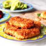 This crispy fried halloumi is just like the saganaki you get in Greece. Made with panko breadcrumbs it's crisp, salty, creamy and squeaky all at once! Get the recipe at Supper in the Suburbs!