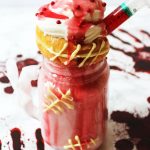 My recipe for strawberry and white chocolate milkshakes have been given a makeover into these gruesome Halloween Freakshakes! They are the perfect drink to serve up at your All Hallows Eve party on October 31! Find out how to make them on Supper in the Suburbs!