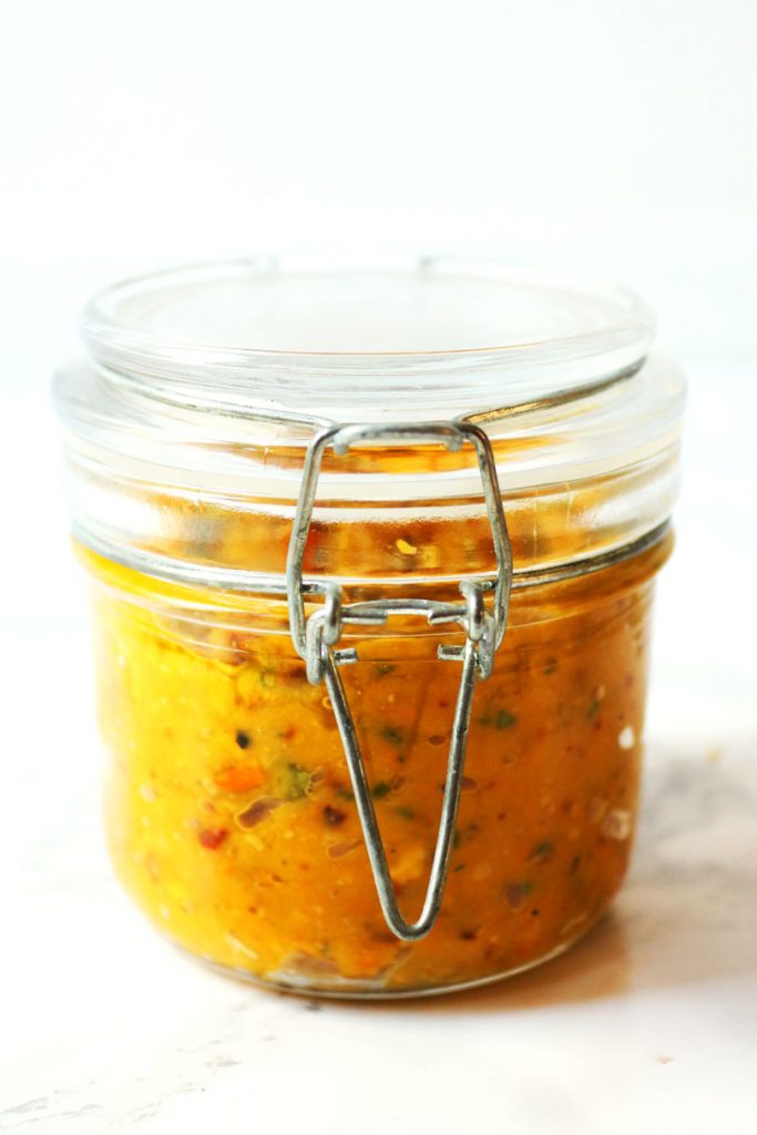 Sage and Pumpkin Pesto in a jar, ideal for stirring through pasta!