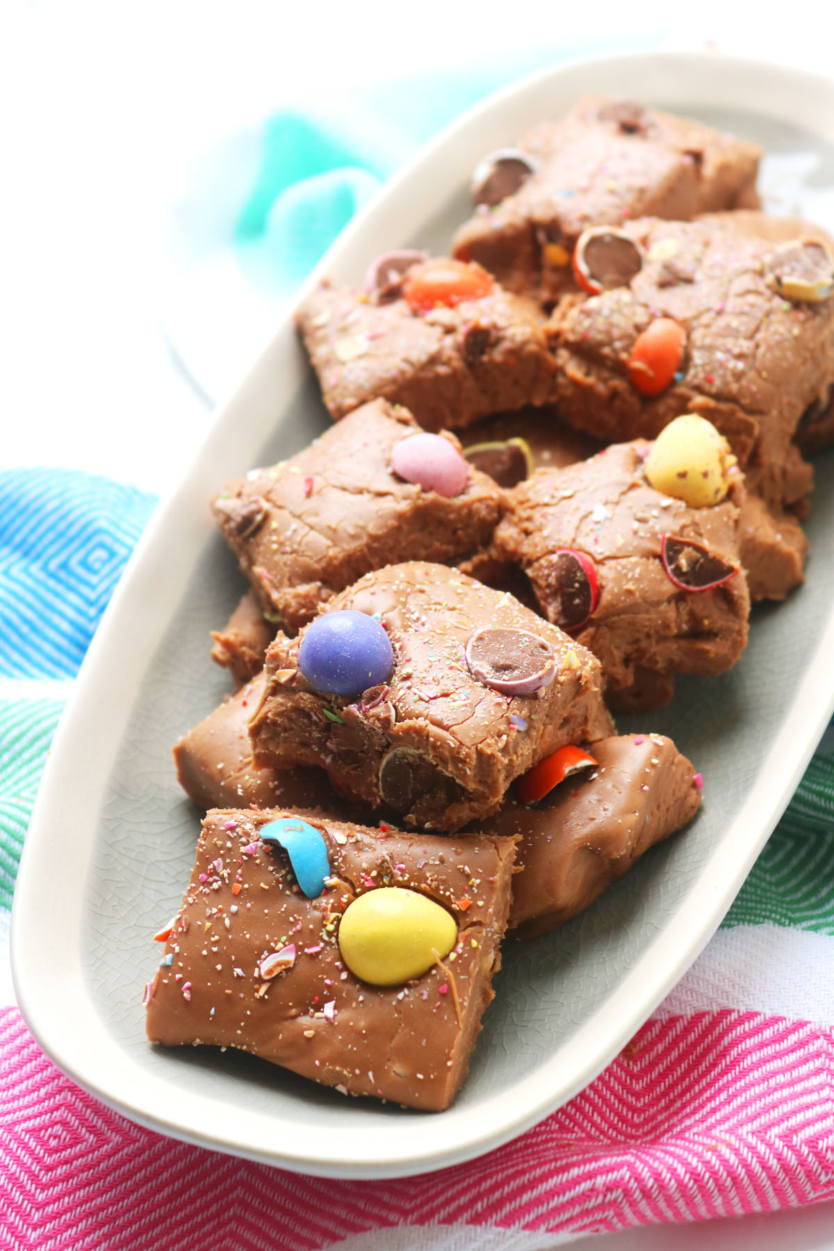 This chocolate Easter fudge is made with chocolate, condensed milk, butter and icing sugar. Add your favourite Easter candies!