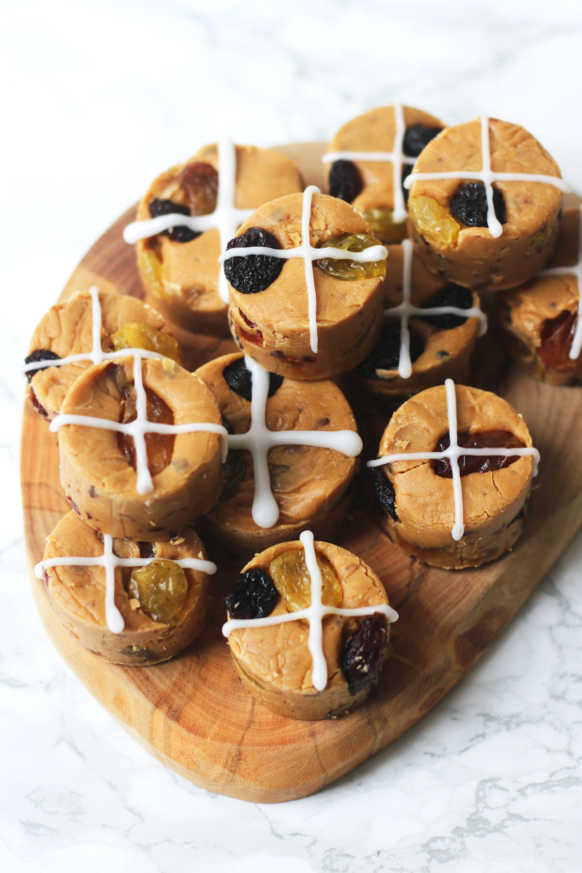 Hot Cross fudge, made with cinnamon, saffron, and dried fruit.