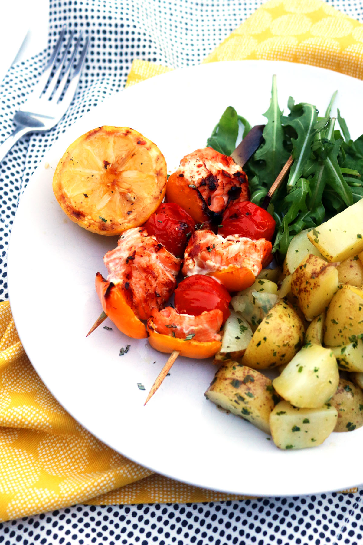 BBQ Salmon Skewers with herby potatoes and rocket 3