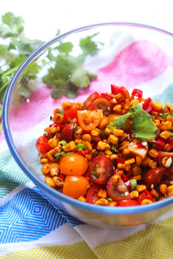 A large bowl of Fiery Roasted Corn Salsa