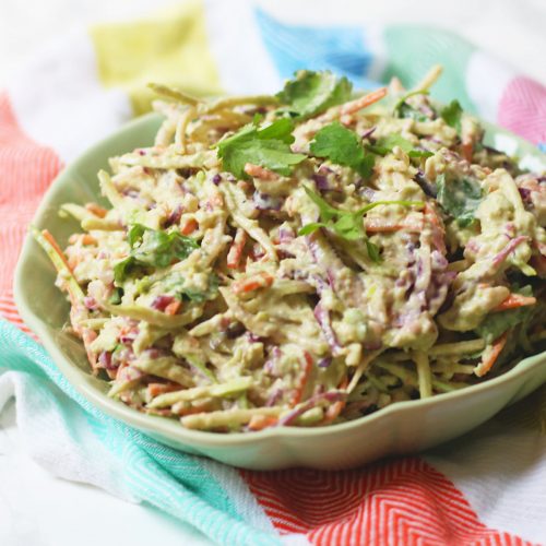 Mexican slaw made with carrot, coriander, red and white cabbage