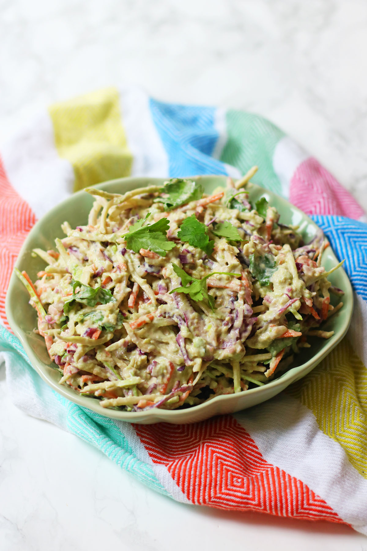 Mexican slaw made with carrot, coriander, red and white cabbage