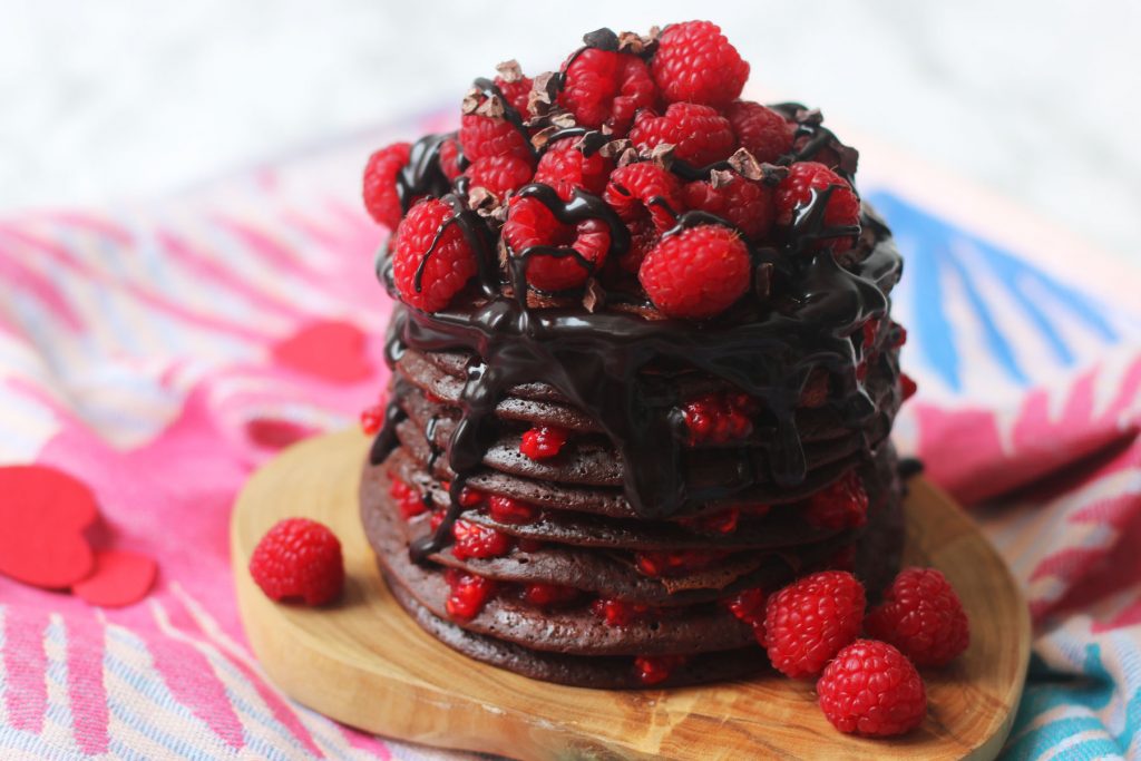 Chocolate and Raspberry Pancake Stack