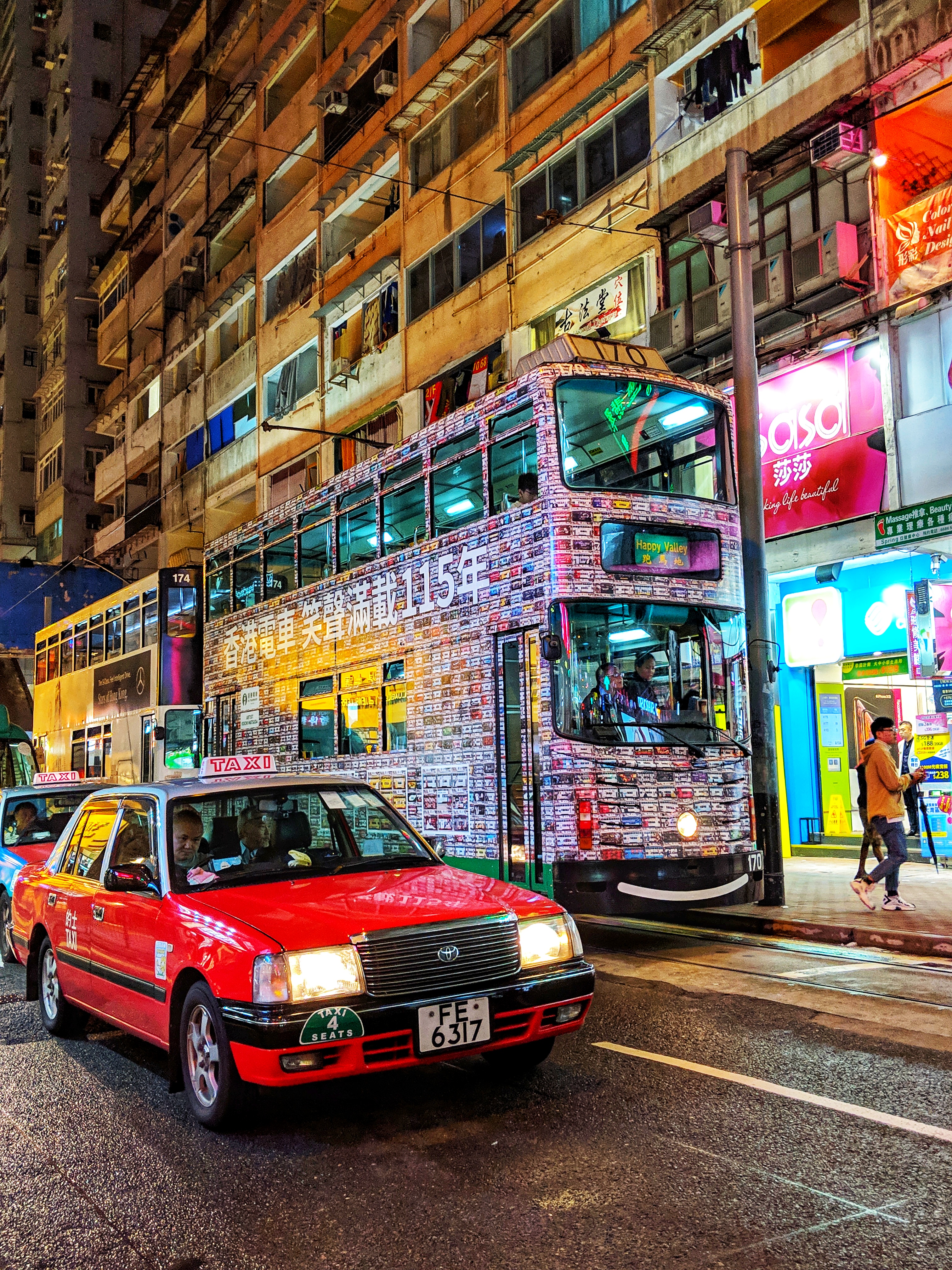 Taxi and tram in Hong Kong, China