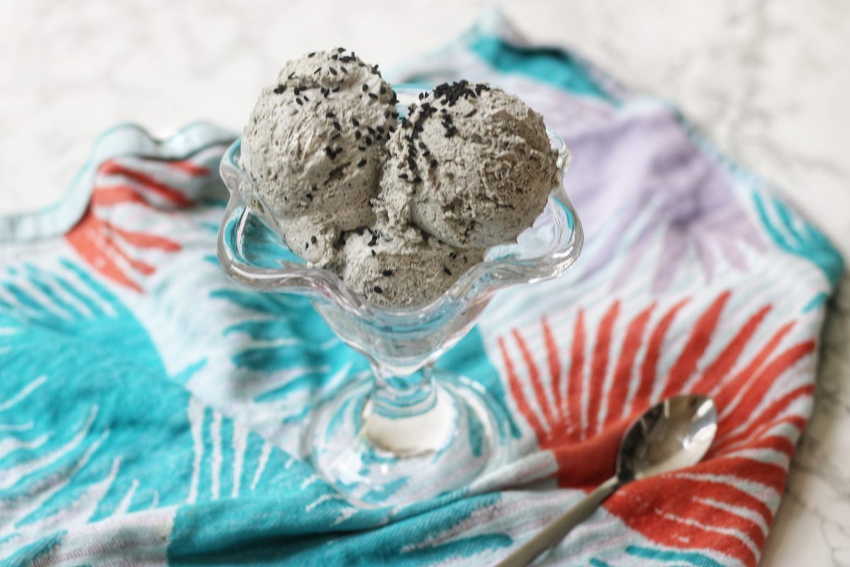 3 scoops of black sesame ice cream