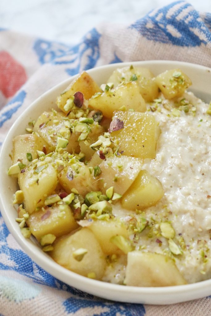 Vegan Pear Pistachio and Cardamom Porridge