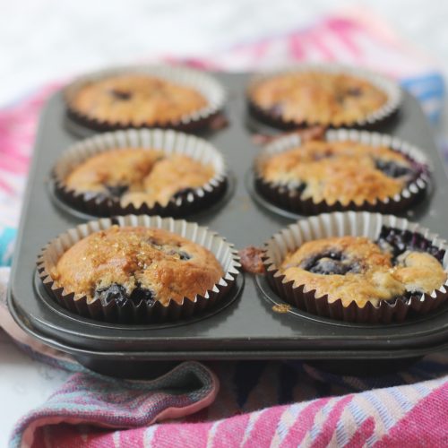 Vegan Blueberry Muffins still in the tin