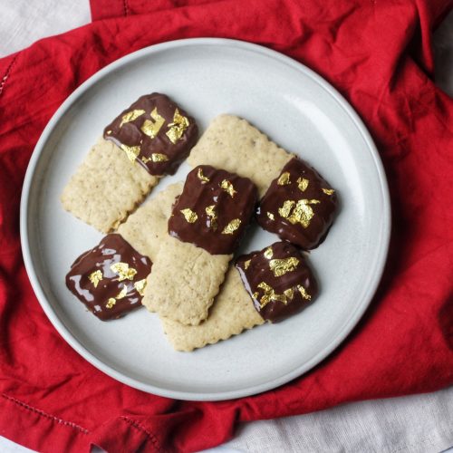 Chocolate Dipped Walnut Shortbread (vegan)