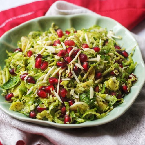 Middle Eastern Inspired Brussels Sprouts Salad with pomegranate and almonds