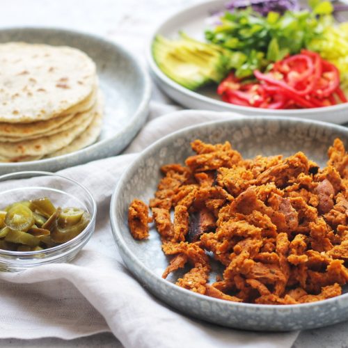 Vegan Shredded Chicken made from seitan, perfect for tacos!
