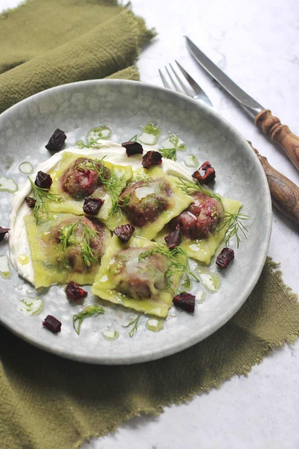 Vegan Beetroot and Dill Ravioli - Supper in the Suburbs