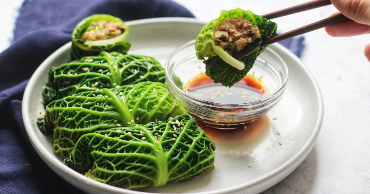 Chinese Style Vegan “Pork” Stuffed Cabbage Rolls