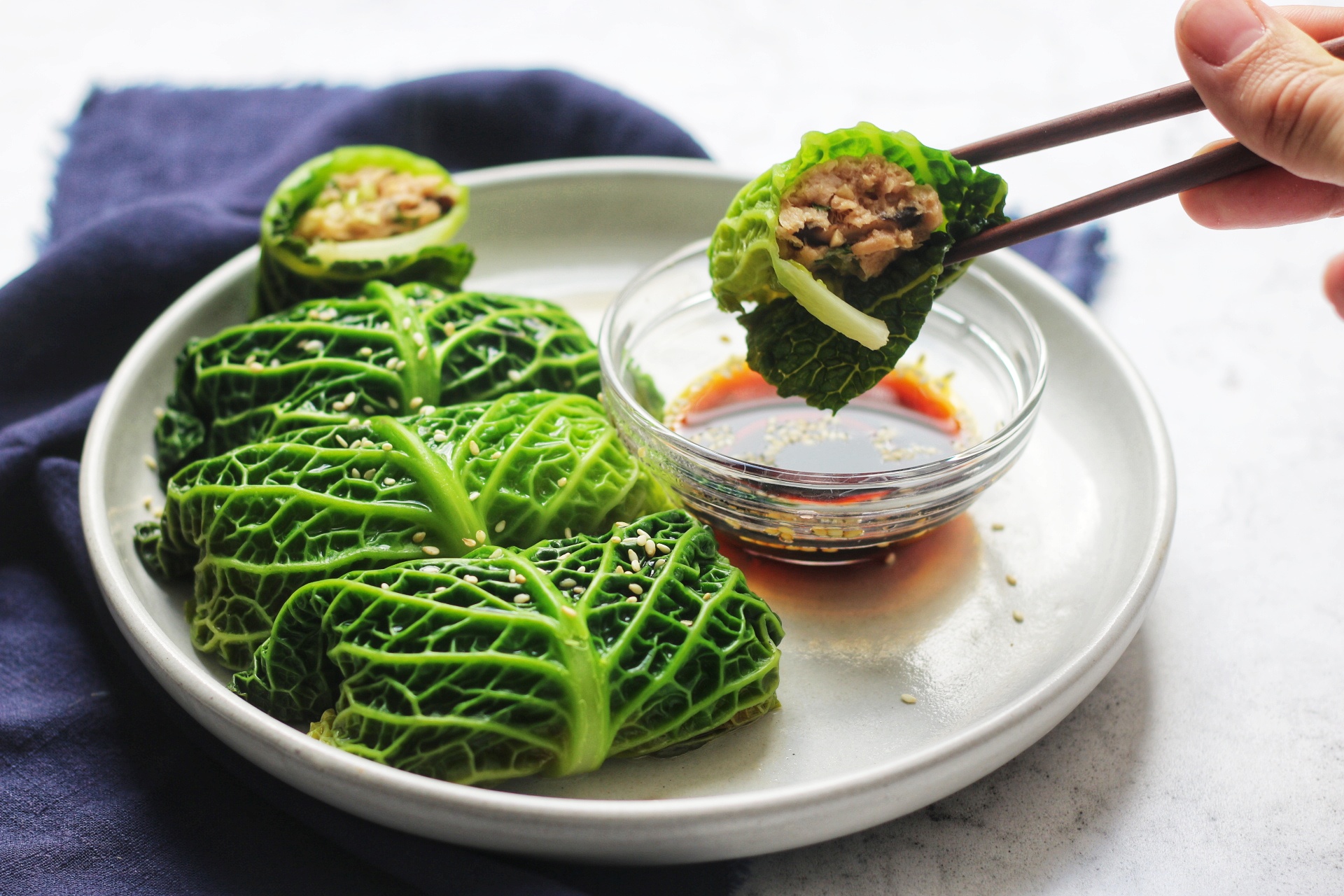 Chinese Style Vegan “Pork” Stuffed Cabbage Rolls
