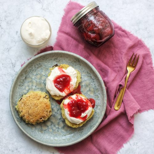 Vegan Fruit Scones with Plant Based Cream and Quick Strawberry Jam