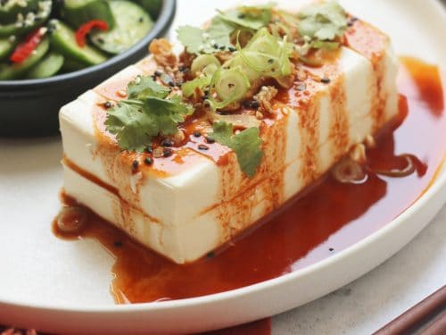 cold silken tofu with spicy soy dressing Cold silken tofu with spicy soy dressing is the hero of heatwave eating. No  cook, zero effort, takes about 3 mins. I've eaten this 3 or 4 times in the  last week