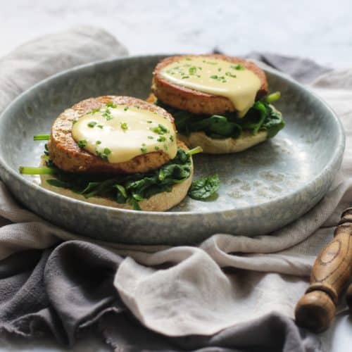 Vegan Eggs Florentine with smoked tofu