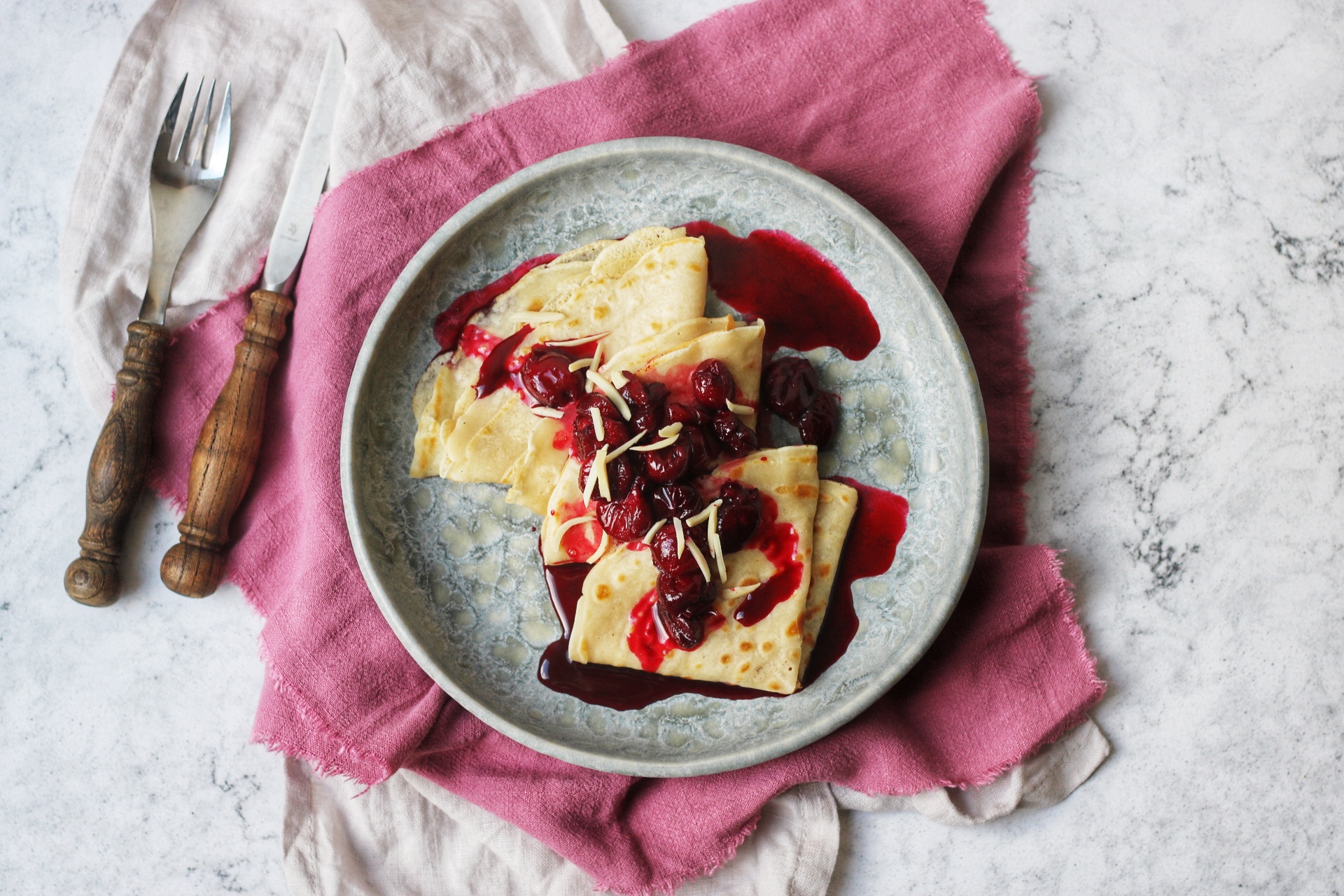 Vegan Almond Crêpes with Cherry Compote