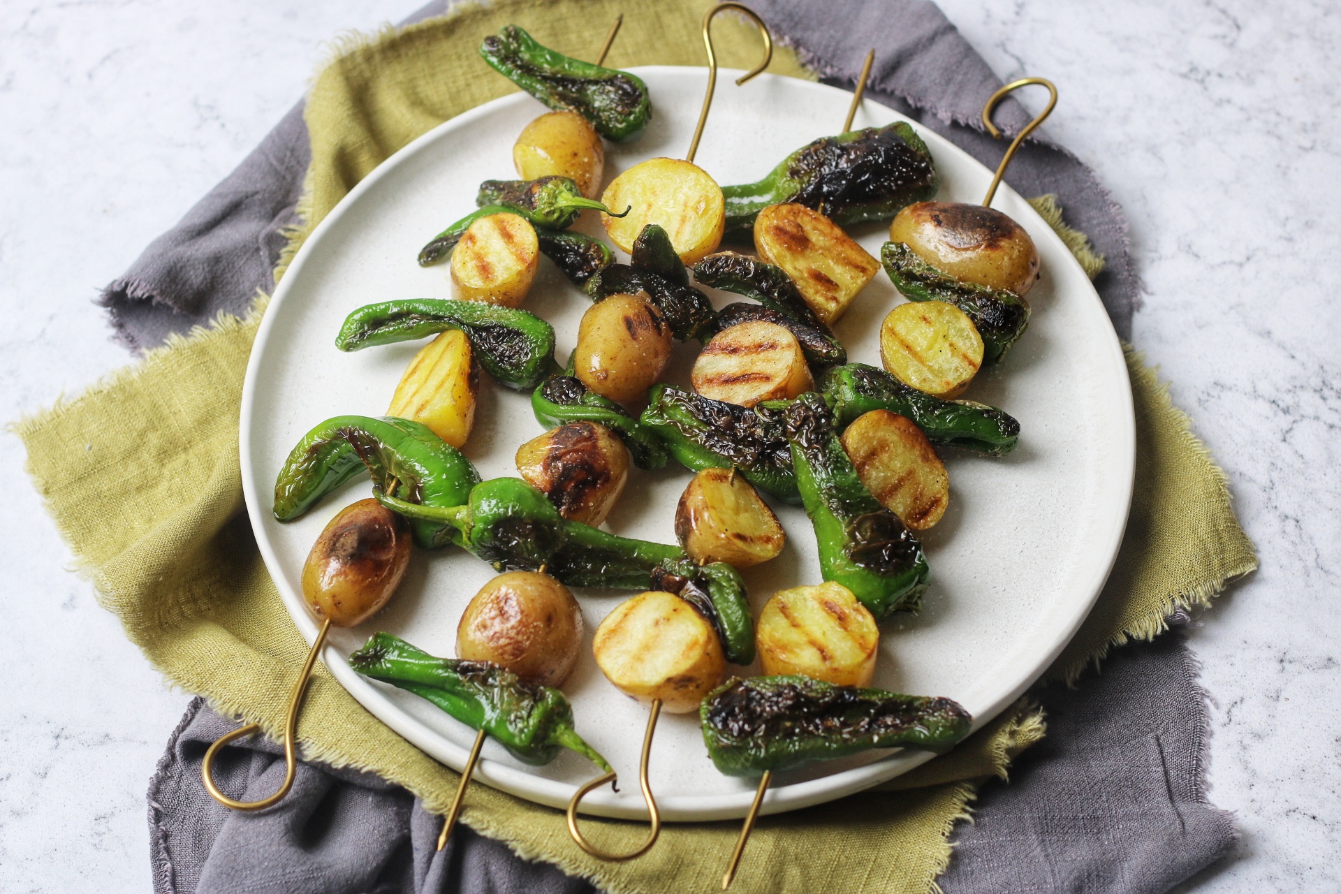 New Potato and Padron Pepper Skewers