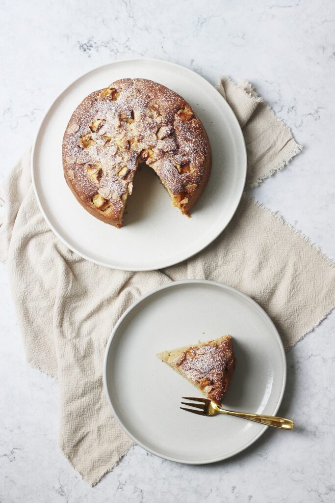 A slice of vegan apple cake