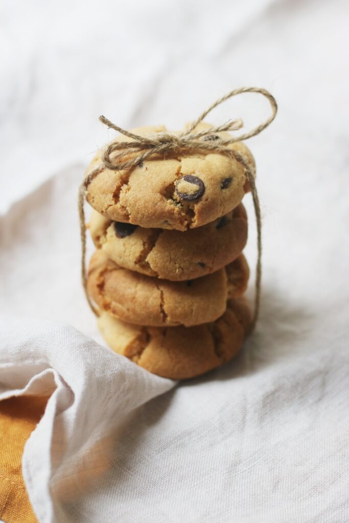 Vegan Peanut Butter Chocolate Chip Cookies tied up with string