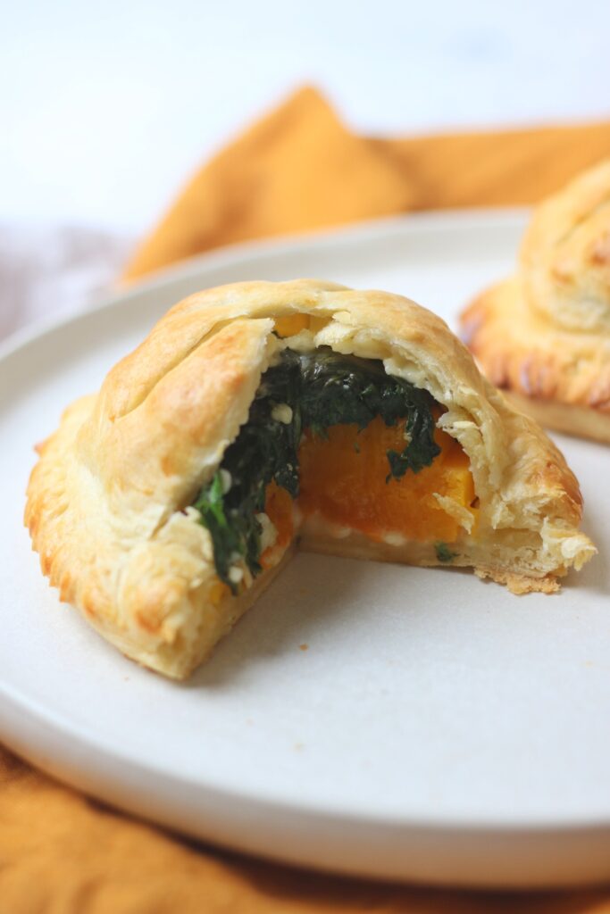 Vegan Pithivier stuffed with butternut squash, spinach and vegan cheese