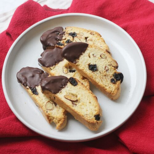 Vegan Cherry and Almond Biscotti on a plate