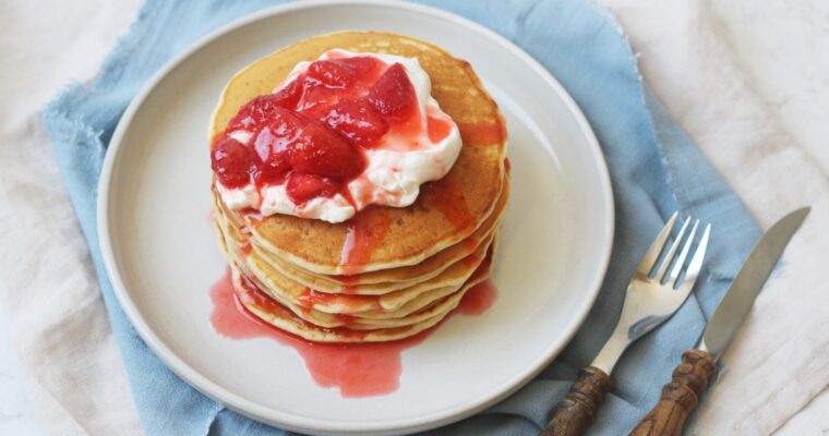 Vegan Strawberries and Cream Pancakes