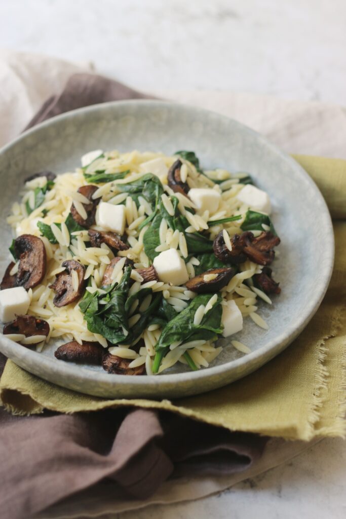 Orzo with Roasted Mushrooms, Spinach and Feta 1