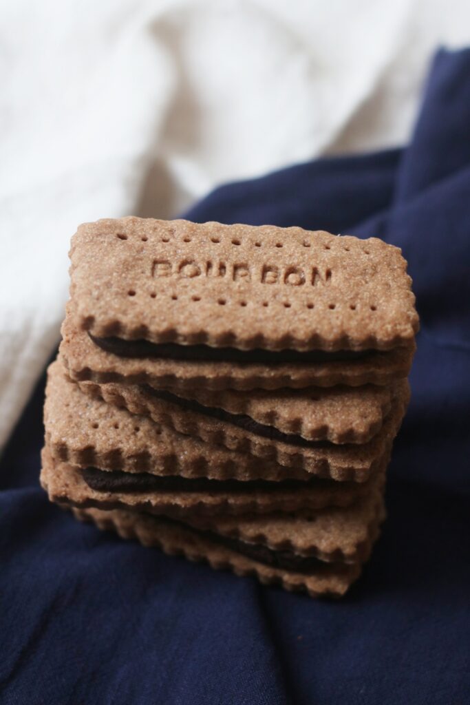 A stack of Vegan Bourbon Biscuits